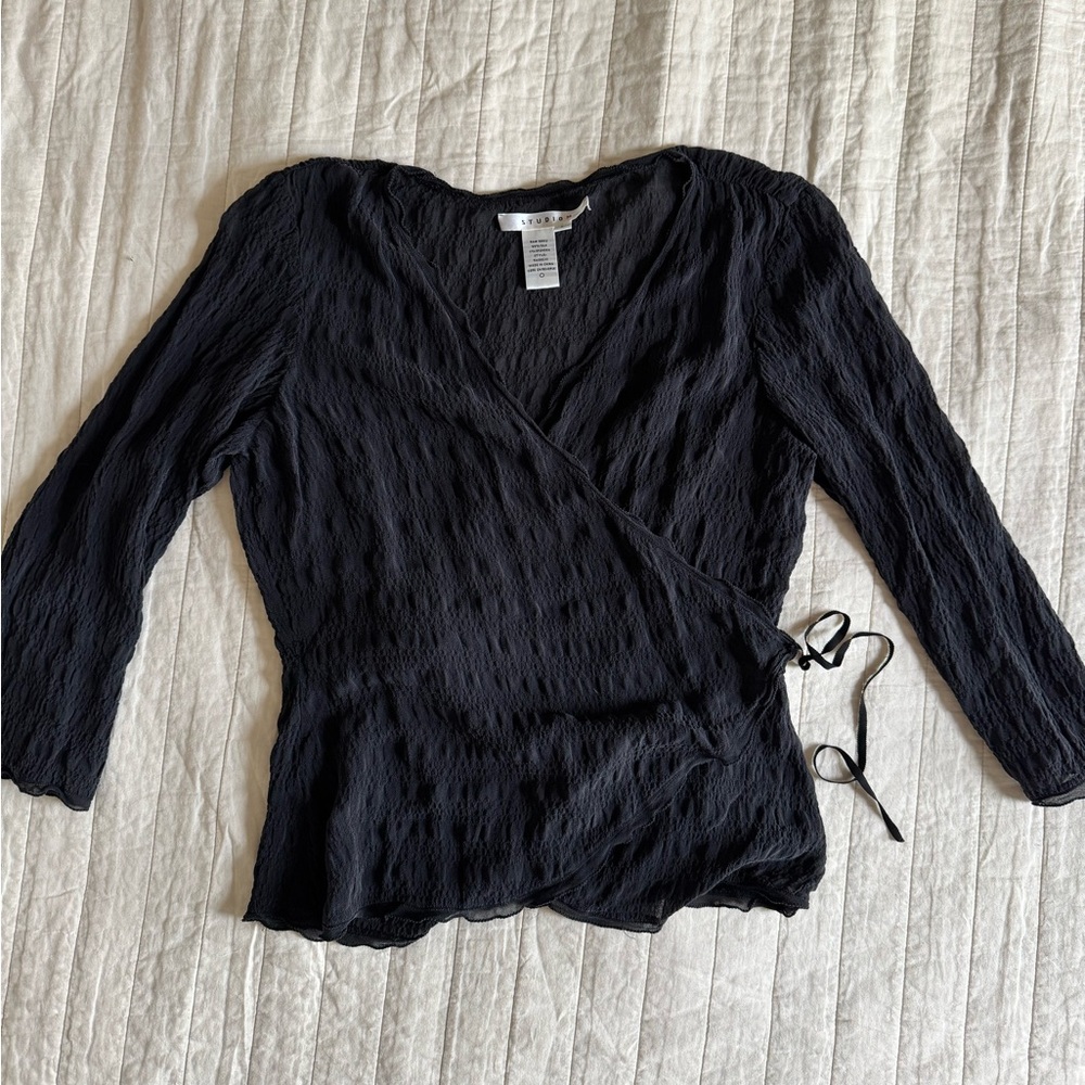 Black Silk Wrap Top